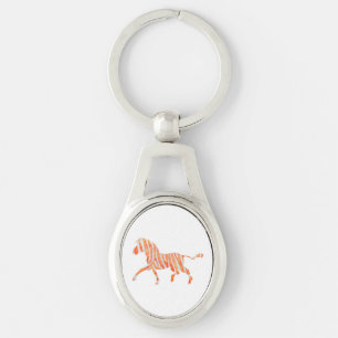 Zebra Sinaasappel en wit Silhouette Sleutelhanger