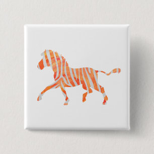 Zebra Sinaasappel en wit Silhouette Vierkante Button 5,1 Cm