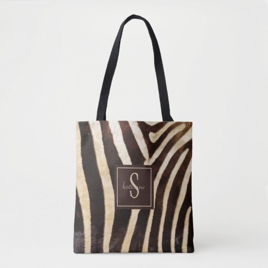 Zebra Skin Brown & Beige Monogram Tote Bag (Voorkant)