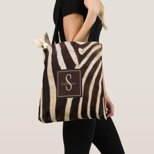 Zebra Skin Brown & Beige Monogram Tote Bag (Dichtbij)