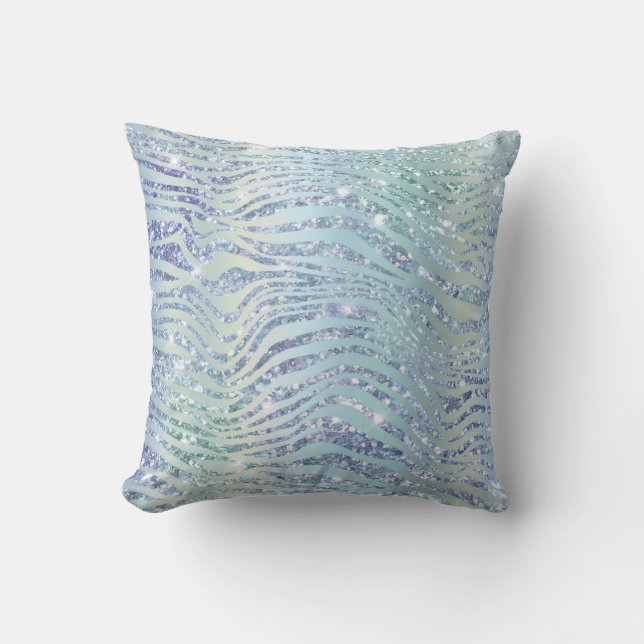 *~* ZEBRA Skin Diamond Glitter Animal Print Blue Kussen (Voorkant)