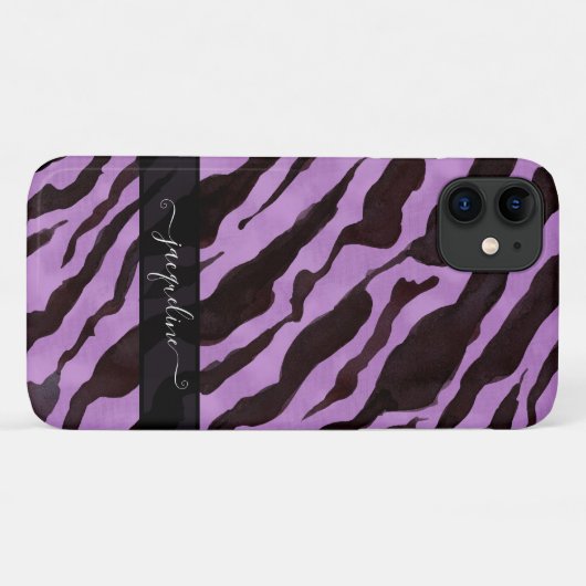Zebra Skin Pattern Paars Black Modern Chic Name Case-Mate iPhone Case (Achterkant (horizontaal))