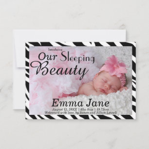 Zebra Slaapster Beauty Print 3x5 Geboorteaankondig Aankondiging