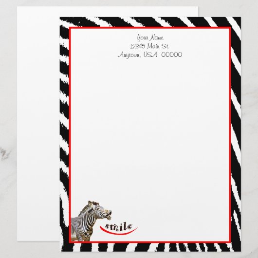Zebra Smile Black/White/Red Stripes Briefhoofd (Voorkant / Achterkant)