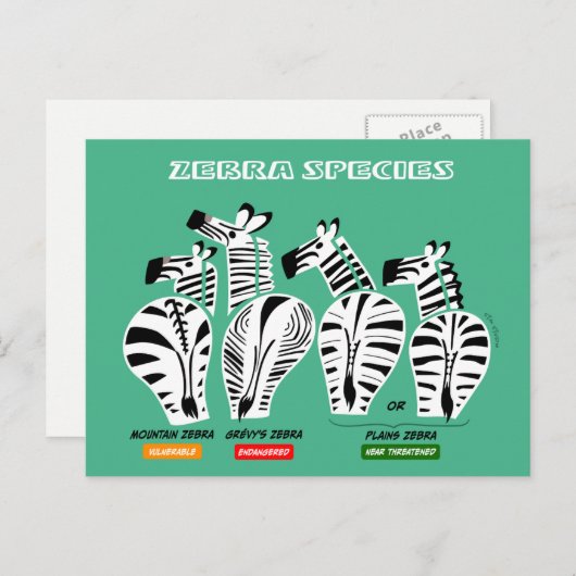 Zebra Soort Briefkaart (Voorkant / Achterkant)
