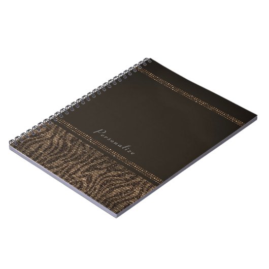 Zebra Sparkle Brown Gold Glam Chic Elegant Bling Notitieboek (Linkerzijde)