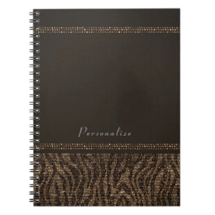 Zebra Sparkle Brown Gold Glam Chic Elegant Bling Notitieboek