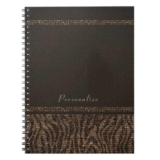 Zebra Sparkle Brown Gold Glam Chic Elegant Bling Notitieboek (Voorkant)