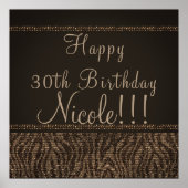 Zebra Sparkle Brown Gold Glam Chic Party Banner Poster (Voorkant)