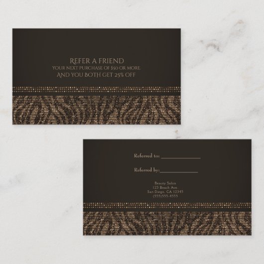 Zebra Sparkle Brown Gold Glam Chic Verwijs een vri Aanbevelingskaartje (Voorkant / Achterkant)