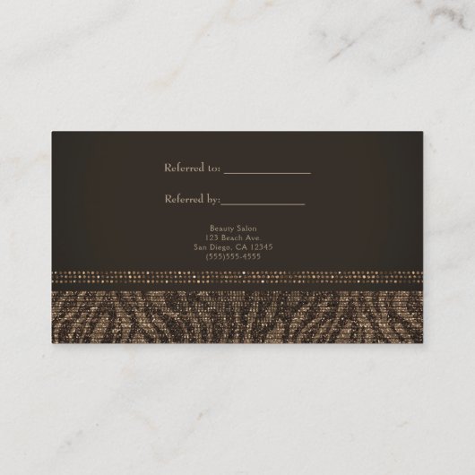 Zebra Sparkle Brown Gold Glam Chic Verwijs een vri Aanbevelingskaartje (Achterkant)