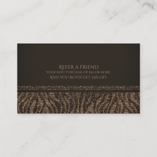 Zebra Sparkle Brown Gold Glam Chic Verwijs een vri Aanbevelingskaartje (Voorkant)