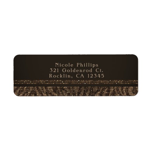 Zebra Sparkle Brown Gold Glam Party Invitation Etiket (Voorkant)