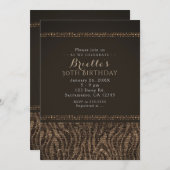 Zebra Sparkle Brown Gold Glam Party-uitnodigingen Kaart (Voorkant / Achterkant)