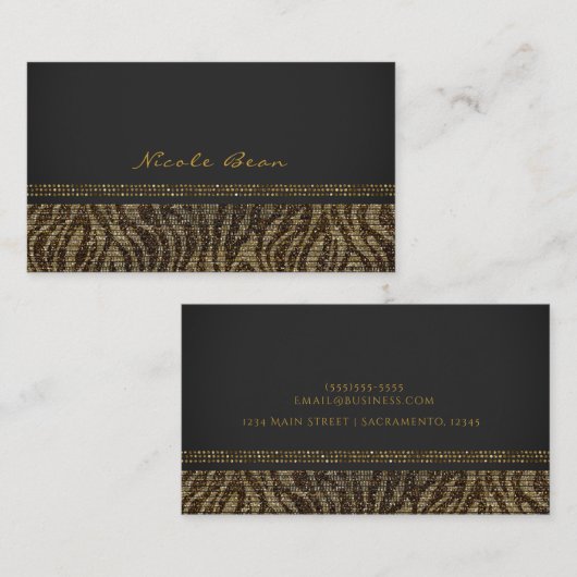 Zebra Sparkle Sequins Glam Chic Modern Elegant Visitekaartje (Voorkant / Achterkant)