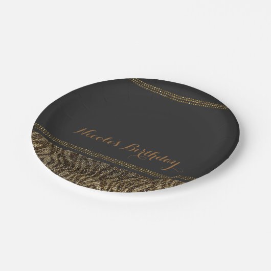 Zebra Sparkle Sequins Glam Chic Modern Party Papieren Bordje (Gekanteld)