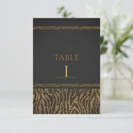 Zebra Sparkle Sequins Glam Chic Table Numbers Kaart (Staand voorkant)
