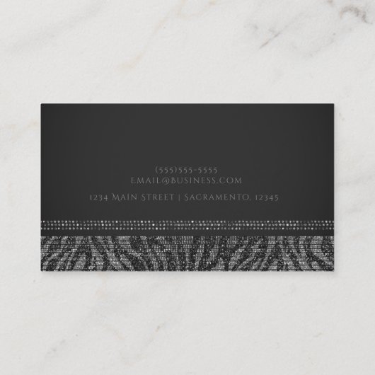 Zebra Sparkle Silver Black Glam Chic Elegant Bling Visitekaartje (Achterkant)