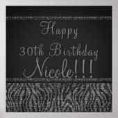 Zebra Sparkle Silver Black Glam Chic Party Banner Poster (Voorkant)