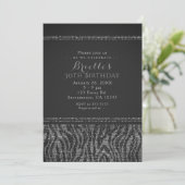 Zebra Sparkle Silver & Black Glam Party Invitation Kaart (Staand voorkant)