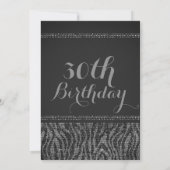 Zebra Sparkle Silver & Black Glam Party Invitation Kaart (Achterkant)