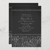 Zebra Sparkle Silver & Black Glam Party Invitation Kaart (Voorkant / Achterkant)