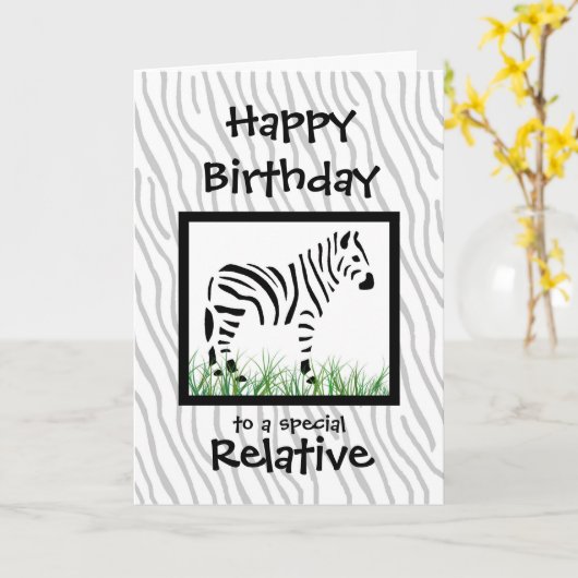 Zebra Speciale Relatieve Verjaardag Personaliseren Kaart (Gele Bloem)