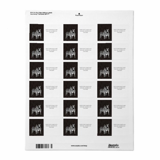 Zebra speelgoed etiket (Full Sheet)