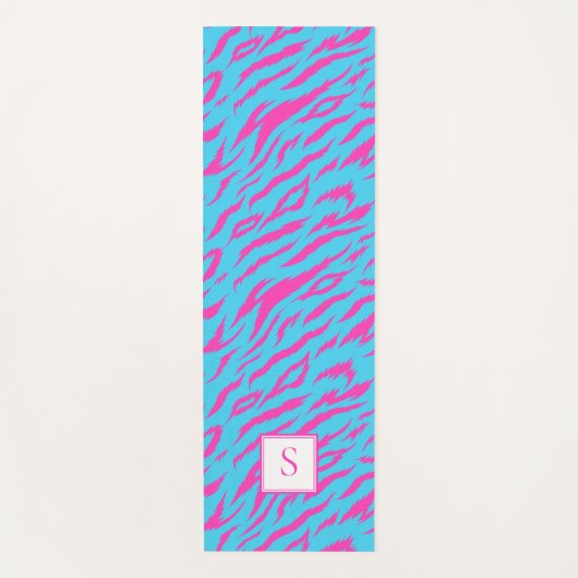 Zebra Strepen Blauw Paarse Monogram Gepersonalisee Yogamat (Voorkant)