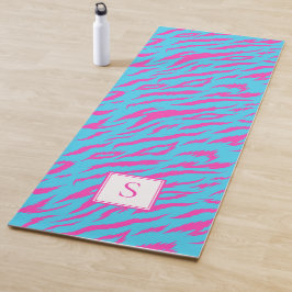 Zebra Strepen Blauw Paarse Monogram Gepersonalisee Yogamat