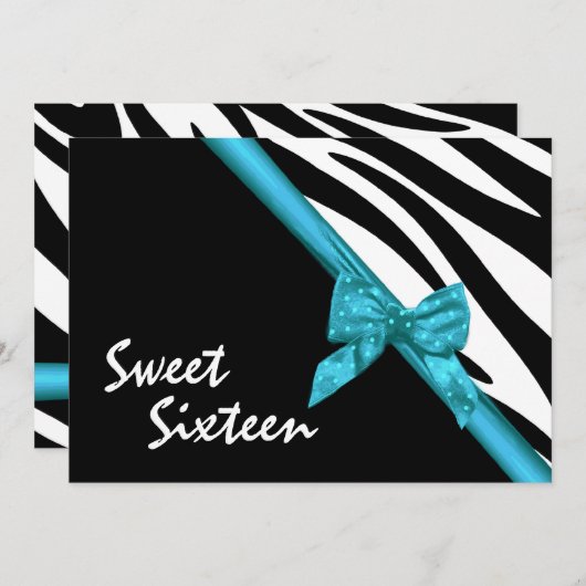 Zebra Strepen en Lint Sweet Sixteen Kaart (Voorkant / Achterkant)
