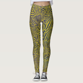 Zebra strepen in metallic goud en blauw leggings