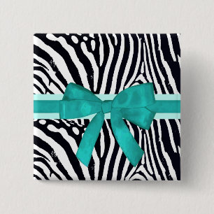 Zebra Strepen met Blauwe Lint en Strik Patroon Vierkante Button 5,1 Cm