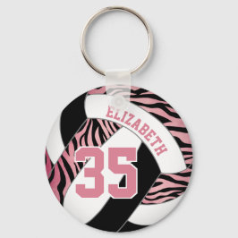 zebra strepen met roze en zwarte meisjes volleybal sleutelhanger