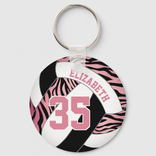 zebra strepen met roze en zwarte meisjes volleybal sleutelhanger (Voorkant)