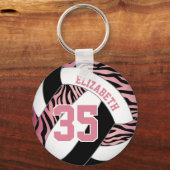 zebra strepen met roze en zwarte meisjes volleybal sleutelhanger (Voorkant)