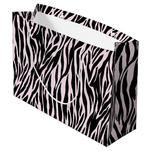 Zebra strepen op pastel roze groot cadeauzakje (Achterkant Gekanteld)