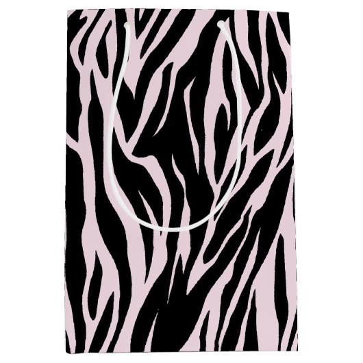 Zebra strepen op pastel roze medium cadeauzakje (Voorkant)