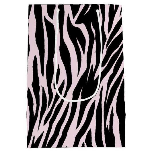 Zebra strepen op pastel roze medium cadeauzakje (Achterkant)