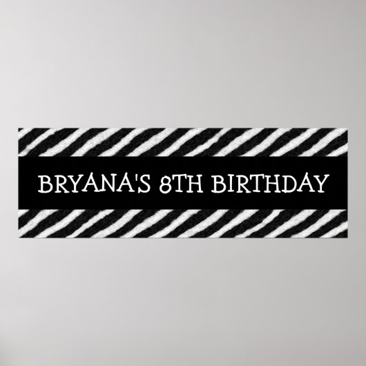 Zebra Strepen Print Custom Verjaardagsfeest Banner (Voorkant)