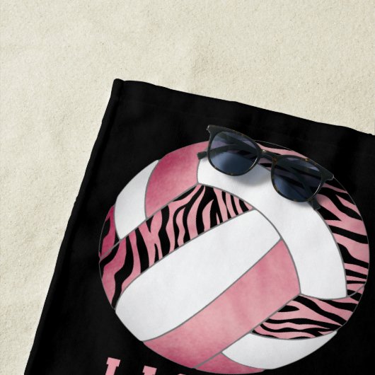 zebra strepen roze gierig gepersonaliseerd volleyb strandlaken (In situ)