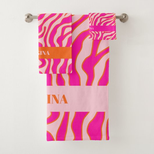 Zebra Strepen Roze Sinaasappel Wild Animal Print - Bad Handdoek (Insitu)