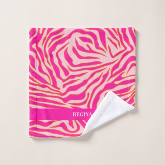 Zebra Strepen Roze Sinaasappel Wild Animal Print - Bad Handdoek (Wasdoekje)