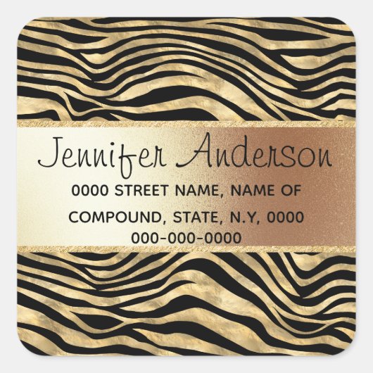 Zebra strepen safari dierenprint goud zwart chic vierkante sticker (Voorkant)