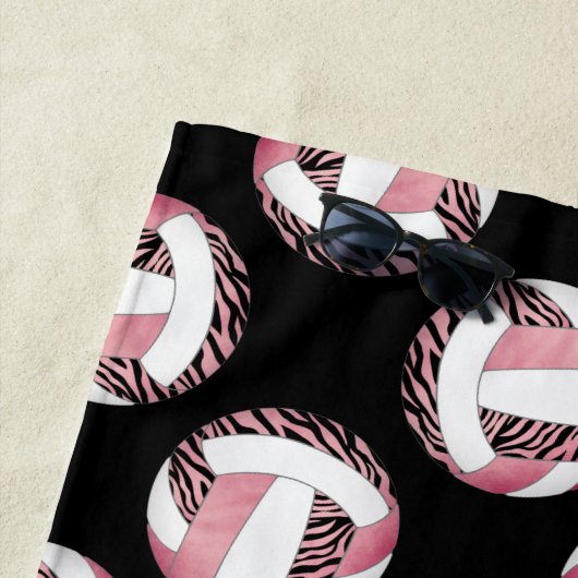 zebra strepen wild roze sportief volleybal meisjes strandlaken (In situ)