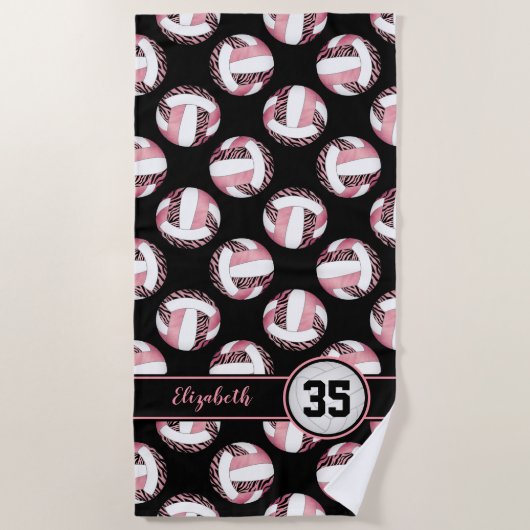 zebra strepen wild roze sportief volleybal meisjes strandlaken (Voorkant)