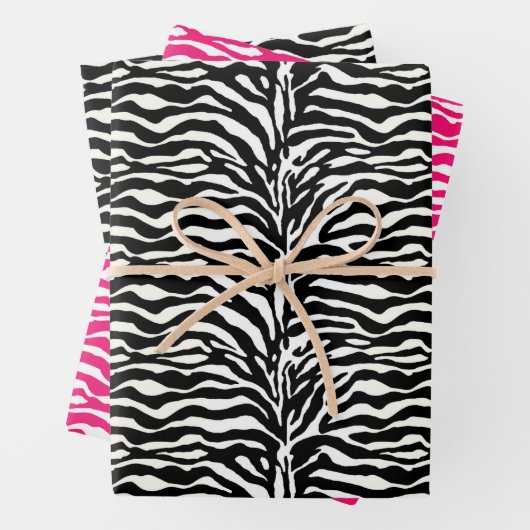 Zebra Strepen, Zwart & Wit, Hot Pink Inpakpapier Vel (In situ)