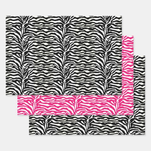 Zebra Strepen, Zwart & Wit, Hot Pink Inpakpapier Vel (Set)