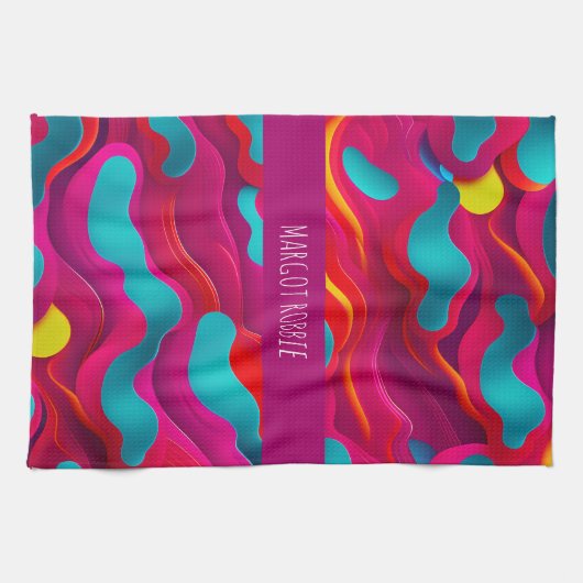 Zebra Strides golven Roze Navy Rainbow Pattern Theedoek (Horizontaal)