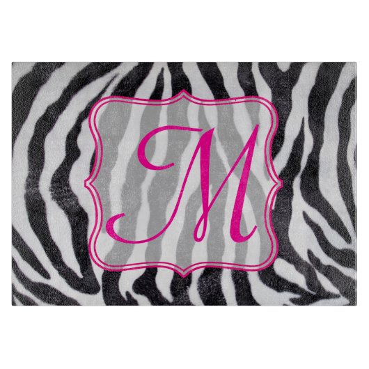 Zebra Stripe Animal Monogram Glassnijplank Snijplank (Voorkant)
